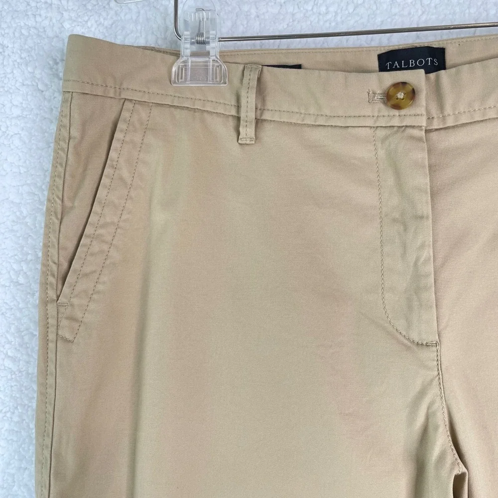 Talbots Womens 14P Relaxed Chino Pants Tan Khaki Stretch Mid Rise Straight